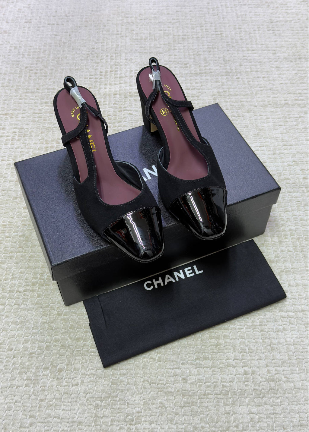 Chanel Patent Leather Closed Toe CC Slingback Shoes 2025