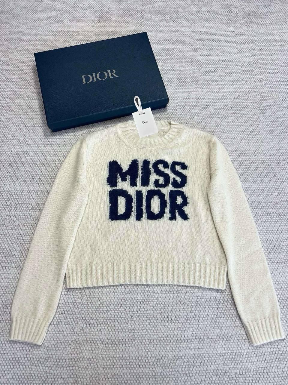 Dior Kazak Blue Miss Dior Graffiti Motifli Ekru Kaşmir ve İpek Örgü - Glimmer of Luxury