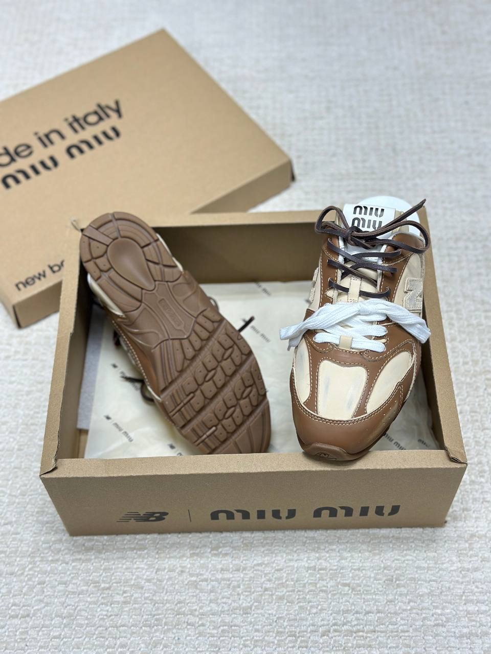 New Balance X Miu Miu 530 SL Deco Calfskin Closed Slippers