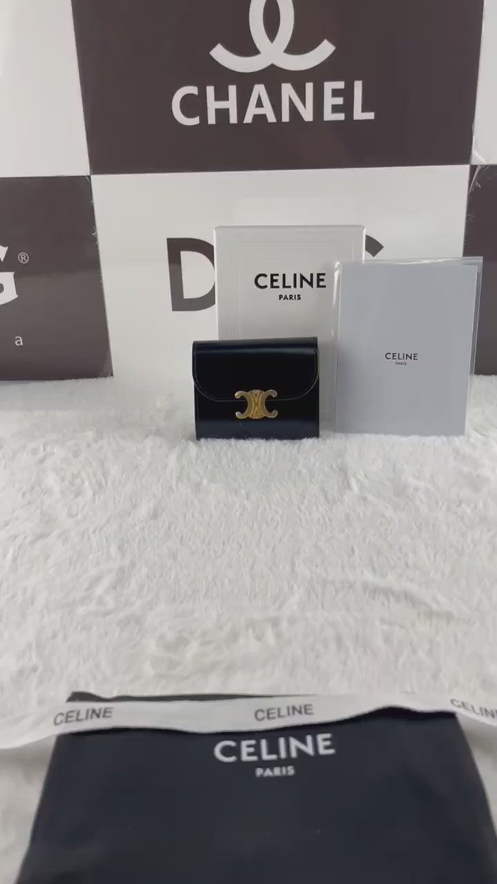 Celine Triomphe Shiny Calfskin Small Flap Wallet