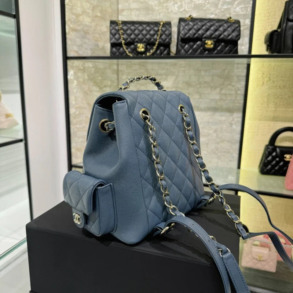 Chanel Mavi Havyar Deri Sırt Çantası - Glimmer of Luxury
